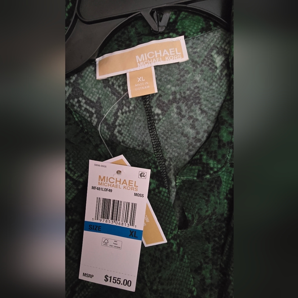 Michael Kors Emerald Green Button-Front Midi Dress - Picture 3 of 3